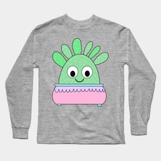 Cute Cactus Design #133: Cute Curious Cactus In Pastel Pot Long Sleeve T-Shirt